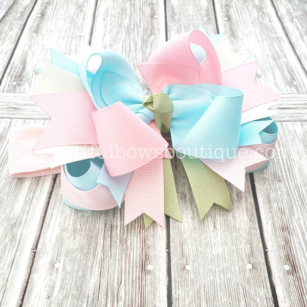 Pastel Colors Boutique Hair Bow, Girls Birthday Bow, Toddler Bow, Baby Girl Bow Pastel, Easter Hair Bow Headband Hairband Headwrap