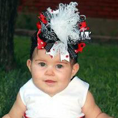 Dazzling Red and Black Girls Over the Top Hair Bow Clip or Headband