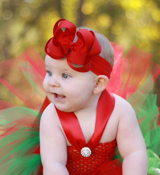 Red Baby Bow Headband, Christmas Red Hair Bow