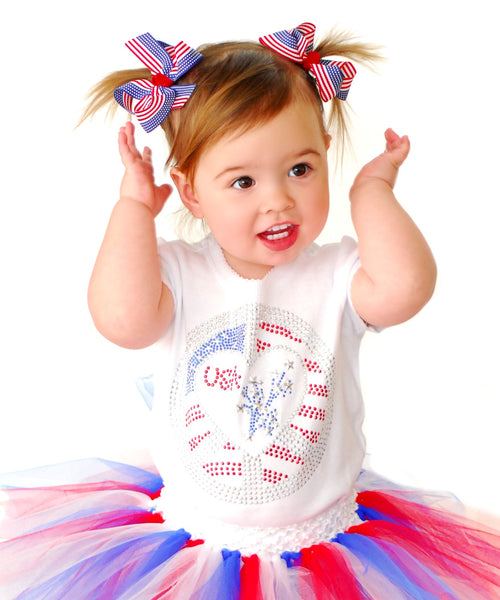 Flag Pigtail Bow Set Infant Toddler Girl-Choose Color