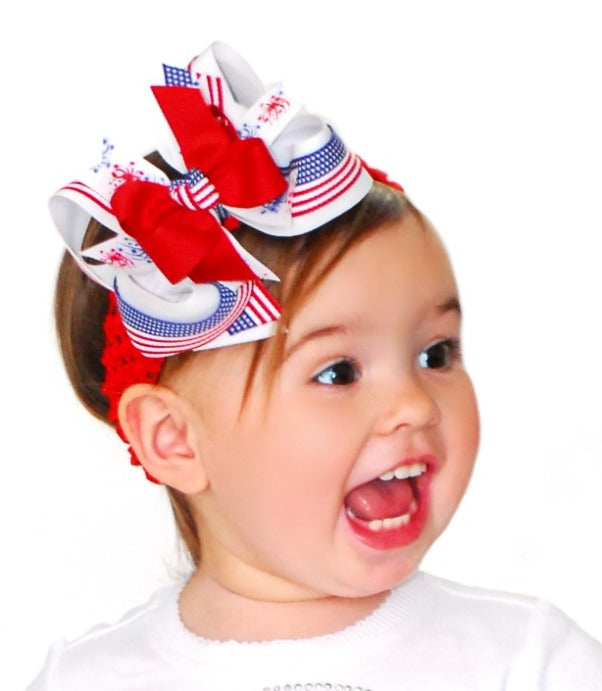 USA Patriotic Flag Girls Hair Bow Clip or Headband