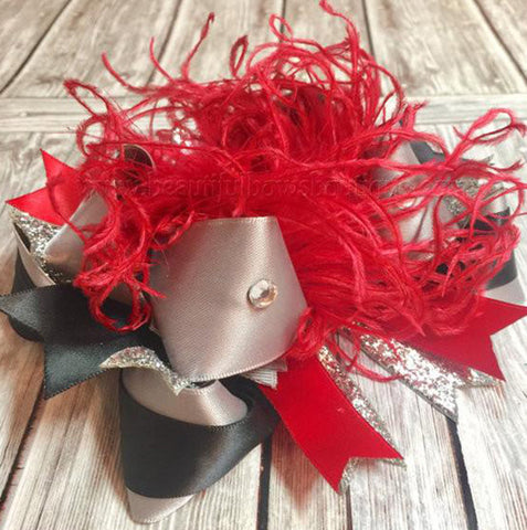 Fancy Black Red Silver Over the Top Hair Bow Headband for Babies