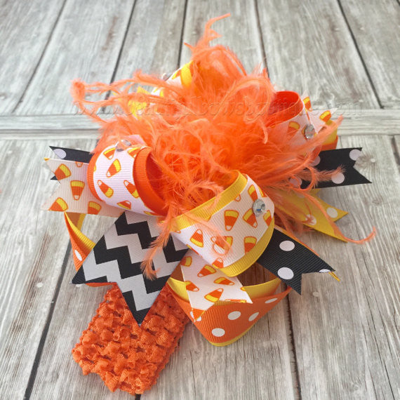 Candy Corn Hair Bow Halloween Baby Headband Over the top Stacked Baby Toddler Girl