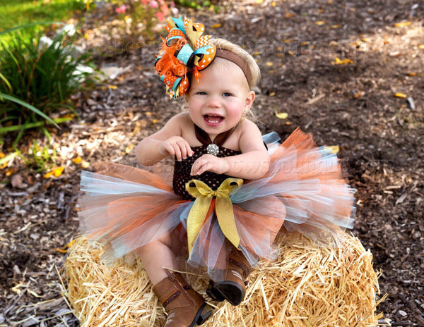 Fall Baby Tutu Dress Brown Aqua Orange Gold Toddler Tutu Dress