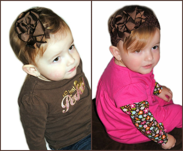 Dainty Brown Layered Girls Hair Bow Clip or Headband