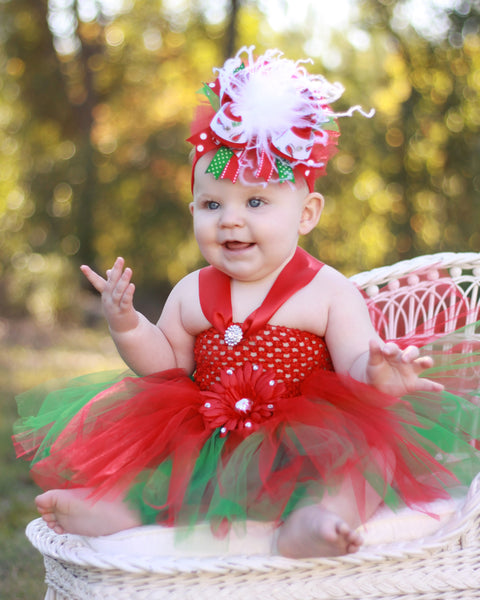 Buy Infant Christmas Tutu Dress, Red and Green Tulle Dress and Over the ...
