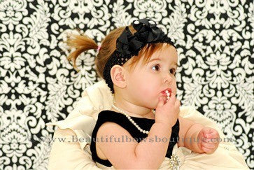 Dainty Black Layered Infant Bow Crochet Headband