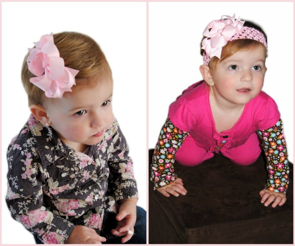 Dainty Light Pink Layered Girls Hair Bow Clip or Headband Set
