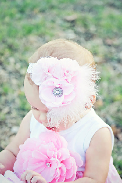 Elegant Light Pink Baby Vintage Lace Headband