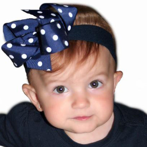 Navy Blue Polka Dot Girls Hair Bow Clip or Headband