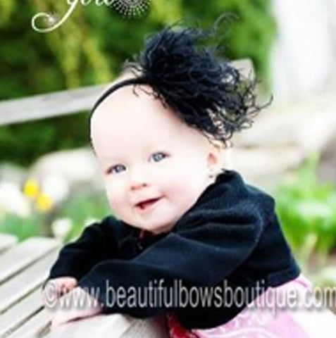 Fluffy Black Curly Ostrich Feather Baby Girl Headband