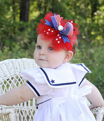 Patriotic Girls Tulle Hair Bow Baby Headband