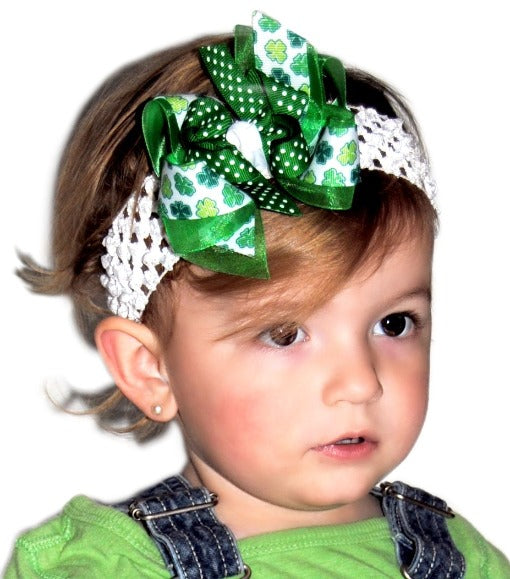 Dainty Shamrock St Patricks Day Girls Hair Bow Clip or Headband