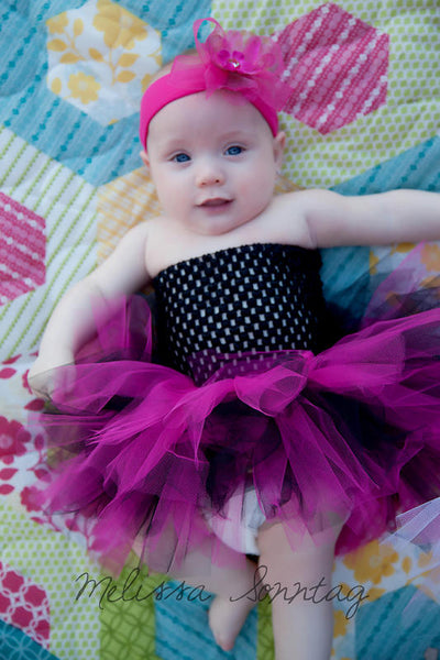 Newborn Infant Girl Hot Pink and Black Tutu Dress