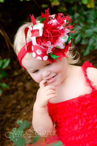 Big Dot Red Green Christmas Over the Top Hair Bow or Baby Girls Headband