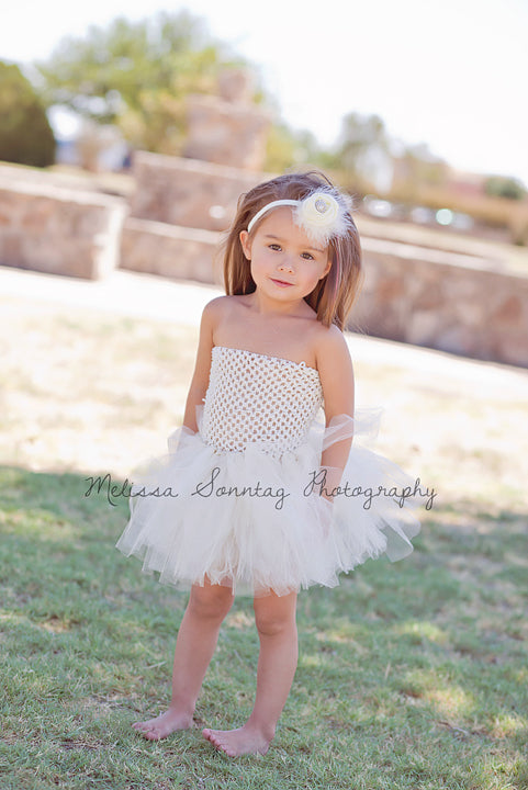 Beautiful Bows Boutique Infant Baby Toddler Solid Off White Ivory Crochet Tutu Dress Bow Headband Only / 0-6 Months