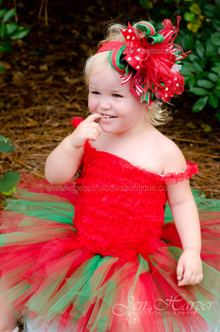 Big Red Green Christmas Over The Top Hair Bow or Infant Headband