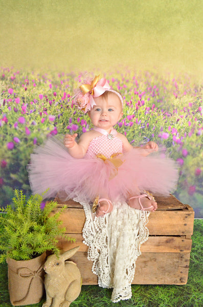 Pink and Gold 1st Birthday Dress and Hair Bow