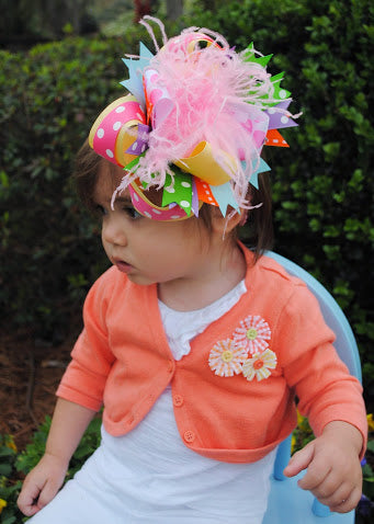 Big Spring Fun Over the Top Hair Bow Clip or Baby Girls Headband
