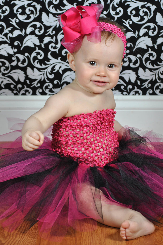 Beautiful Bows Boutique Infant Toddler Shocking Hot Pink Black Crochet Baby Tutu Dress Dress+Headband / 12-24 Months