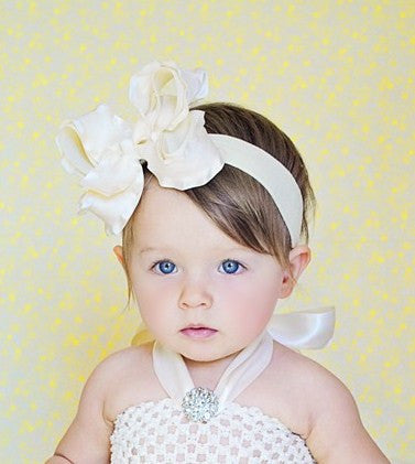Buy Large Ivory Ruffle Girls Hair Bow Clip or Baby Headband Online