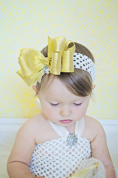 Large Sparkling Metallic Gold Big Bow Headband For Babies