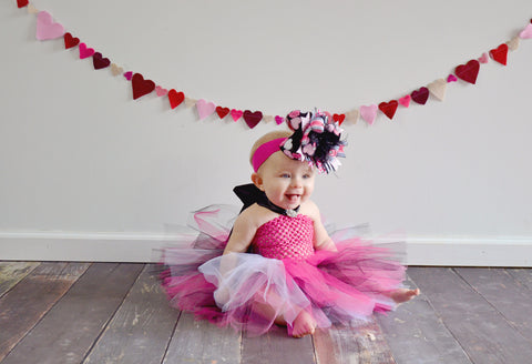 White Black Hot Pink Valentine Tutu Dress for Babies and Toddlers