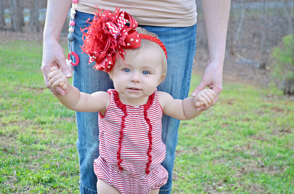Red Valentine Hair Bow or Baby Headbands Hearts