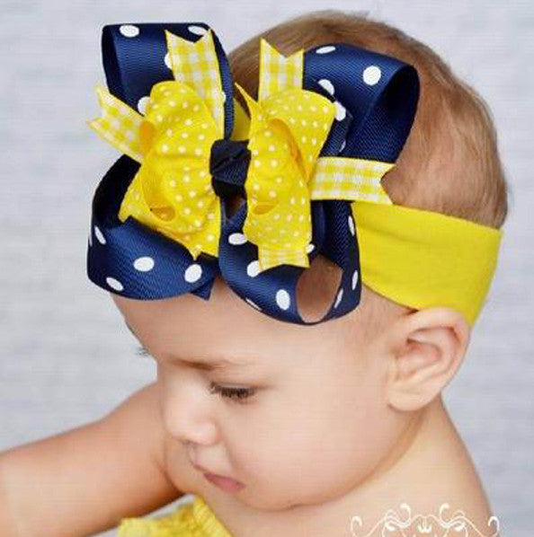 Yellow and Navy Blue Polka Dot Girls Hair Bow Clip or Headband-Pacers Wolverines
