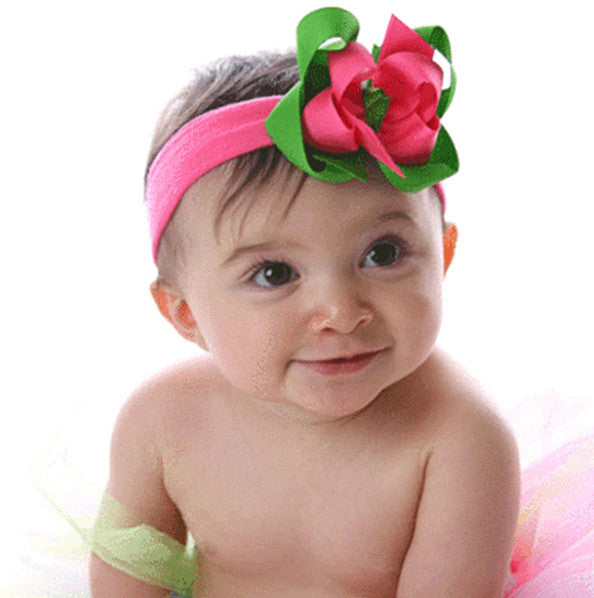 Dainty Lime & Hot Pink Girls Hair Bow Clip or Headband