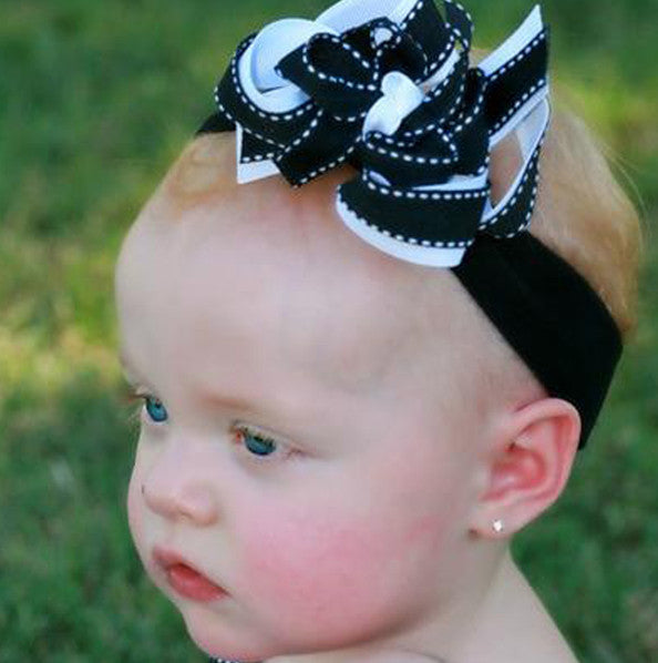 Dainty Black & White Girls Hair Bow Clip or Headband