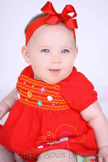 Red Satin Bow Baby Headband - CHOOSE COLOR