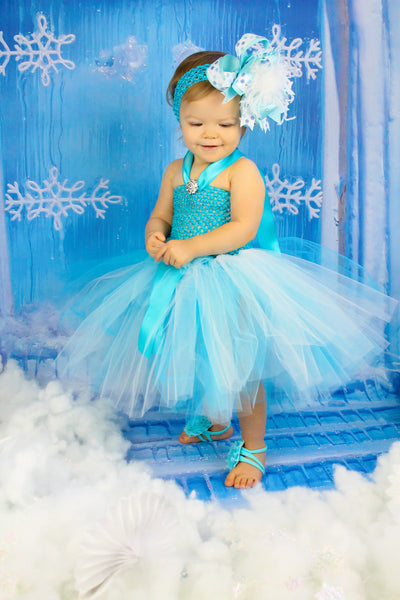 Fancy Frozen Inspired Turquoise Blue and White Toddler Baby Tutu Dress