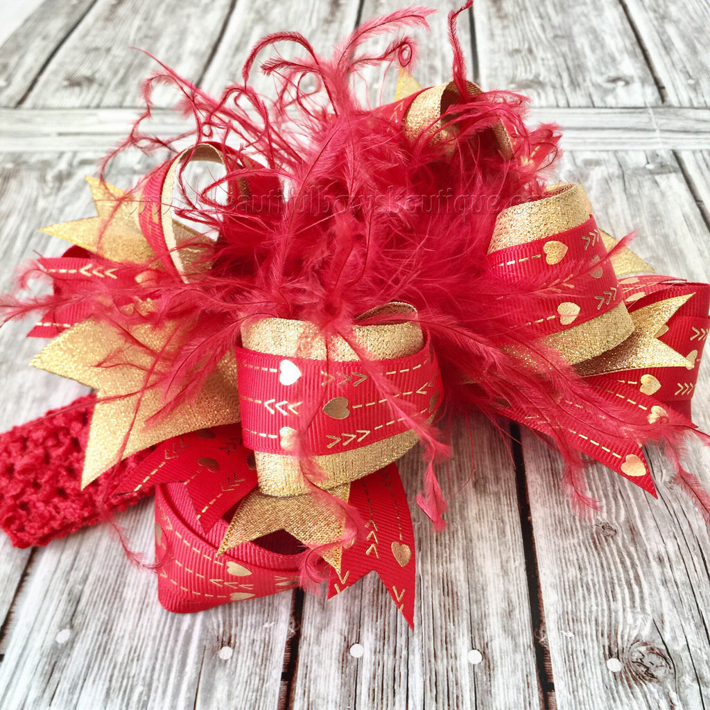 Buy Girls Red and Gold Valentines Hair Bow,Valentine's Day Over the Top  Bows,OTT Stacked Valentines Baby Headband,Big Bows,Big Red and Gold Bow  Online at Beautiful Bows Boutique