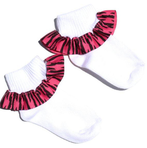 Hot Pink Zebra Ribbon Ruffle Socks
