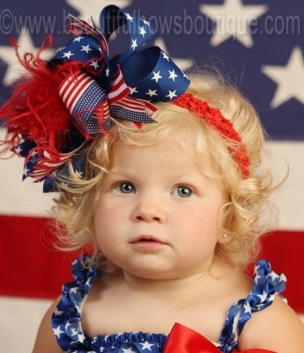 Patriotic Flag Holiday Satin Red White and Blue Ruffled Baby Romper