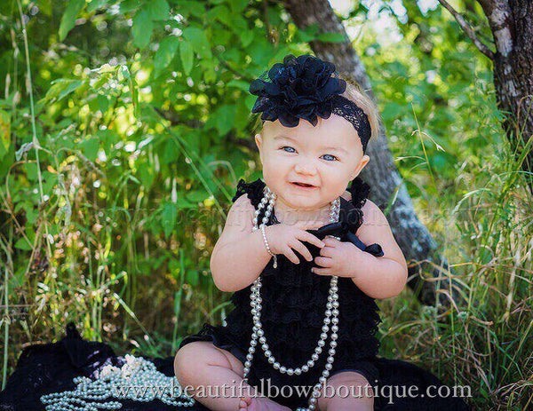 Girls Solid Black Petti Lace Baby Romper