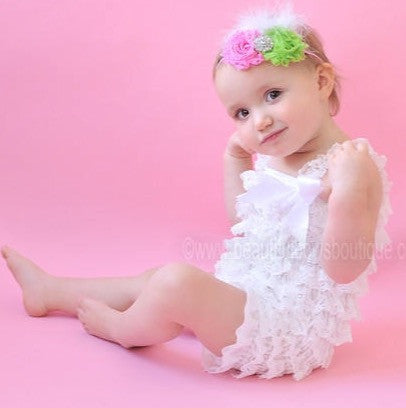 Girls Solid White Lace Baby Romper