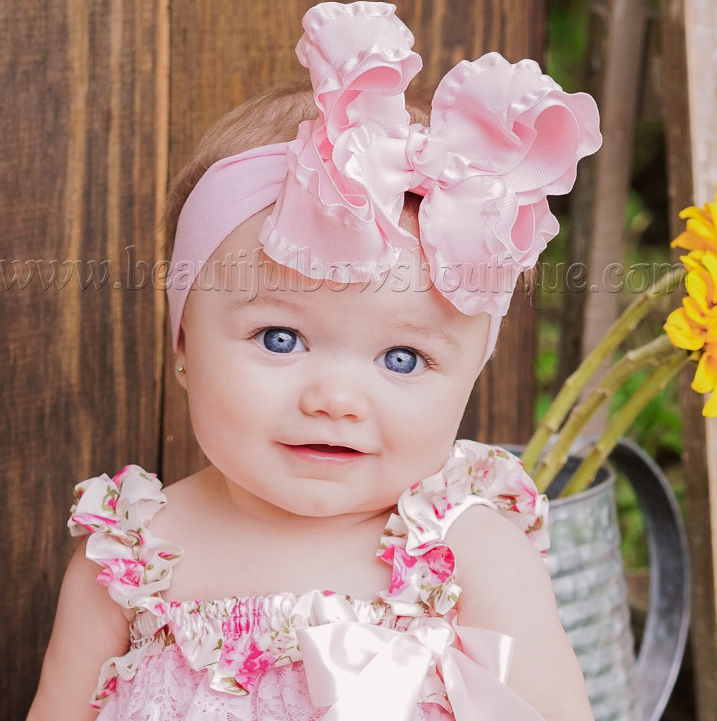 Large Pink Ruffle Hair Bow Baby Girl Headband