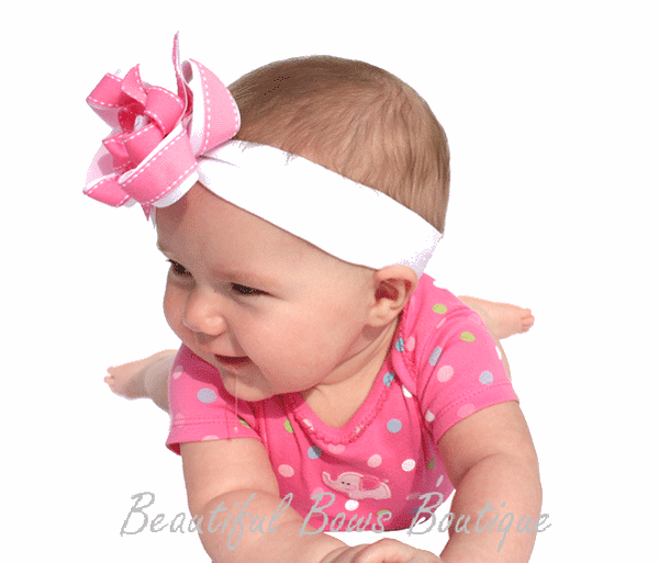 Dainty Pink & White Girls Hair Bow Clip or Headband