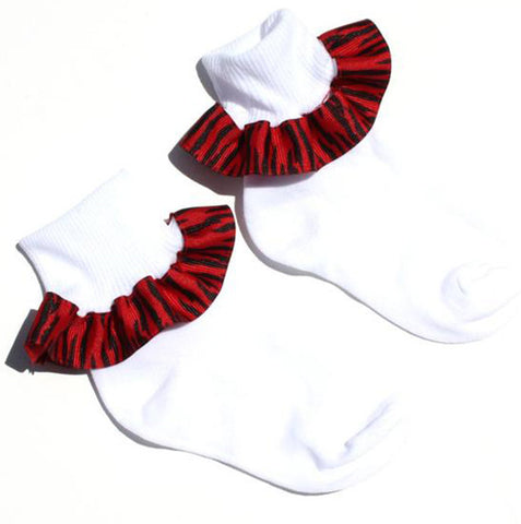 Red Black Zebra Ribbon Ruffle Socks