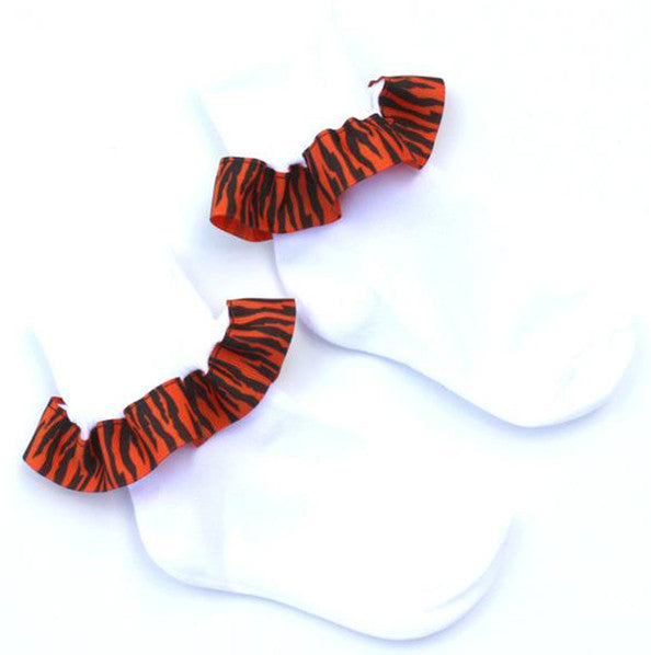 Orange Zebra Ribbon Ruffle Socks