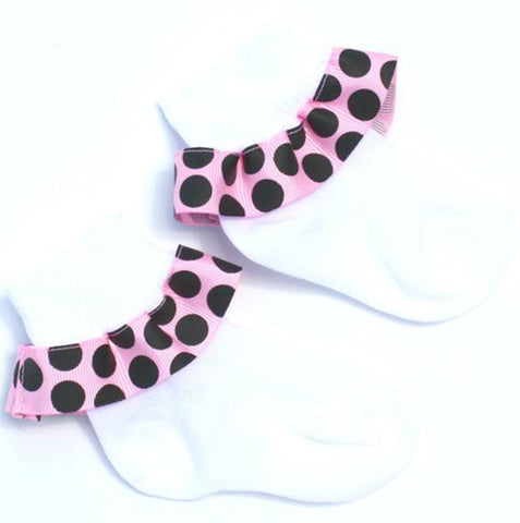 Pink and Black Polka Dot Ribbon Ruffle Socks