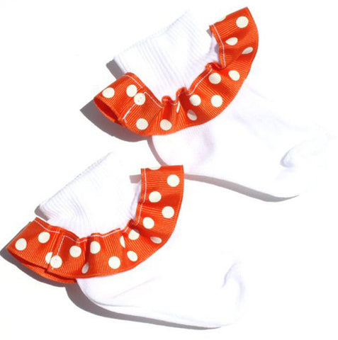 Orange and White Polka Dot Ribbon Ruffle Socks