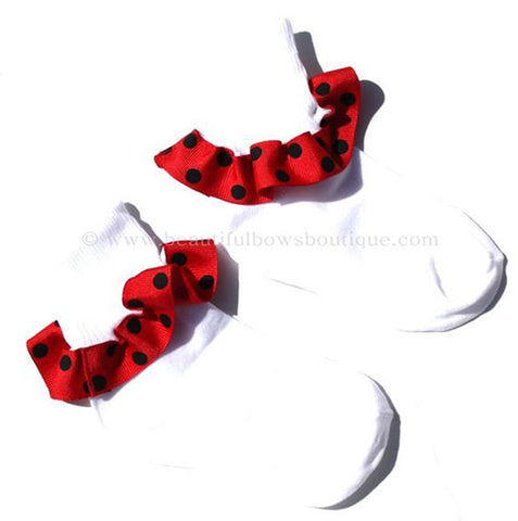 Red and Black Polka Dot Ribbon Ruffle Socks