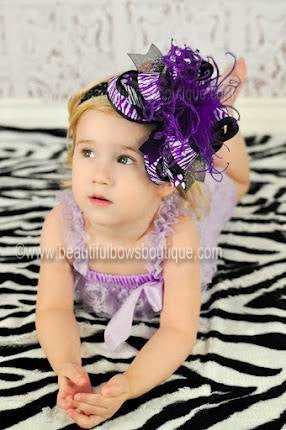 Girls Big Purple Zebra Over the Top Hair Bow Clip or Headband