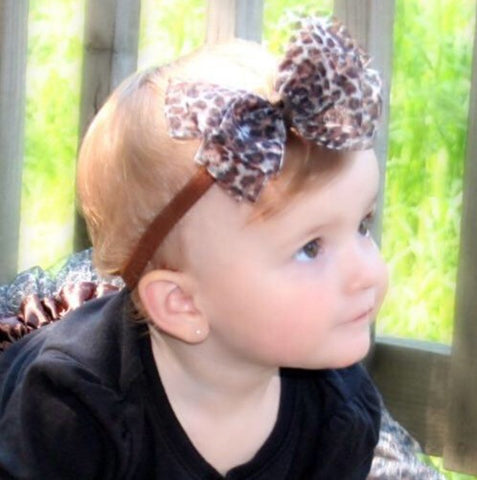 Dainty Sheer Leopard Girls Hair Bow Clip or Headband