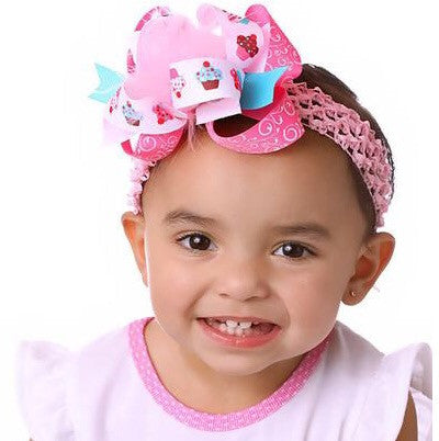 Large Boutique Birthday Cupcake Hair Bow Clip or Baby Headband