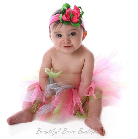 Fluffy Baby Tutu White Lime Pink