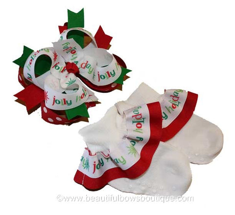 Jolly Holiday Ribbon Ruffle Christmas Socks